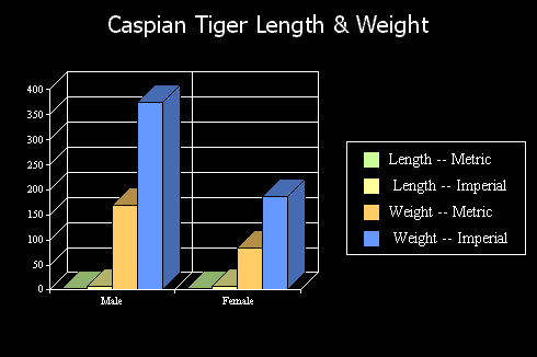 Length and weight chart for the Caspian tiger